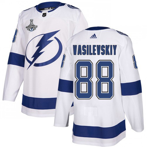 Adidas Tampa Bay Lightning #88 Andrei Vasilevskiy White Road Authentic Youth 2020 Stanley Cup Champions Stitched NHL Jersey->youth nhl jersey->Youth Jersey